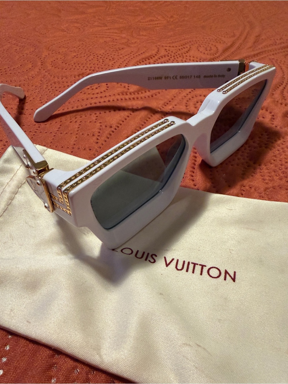 Louis Vuitton White Square Sunglasses with Gold Accents